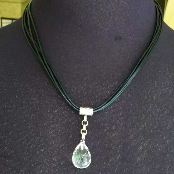 Silpada Jewelry - Silpada Necklace Five strand black leather cord with crystal ball drop pendant.